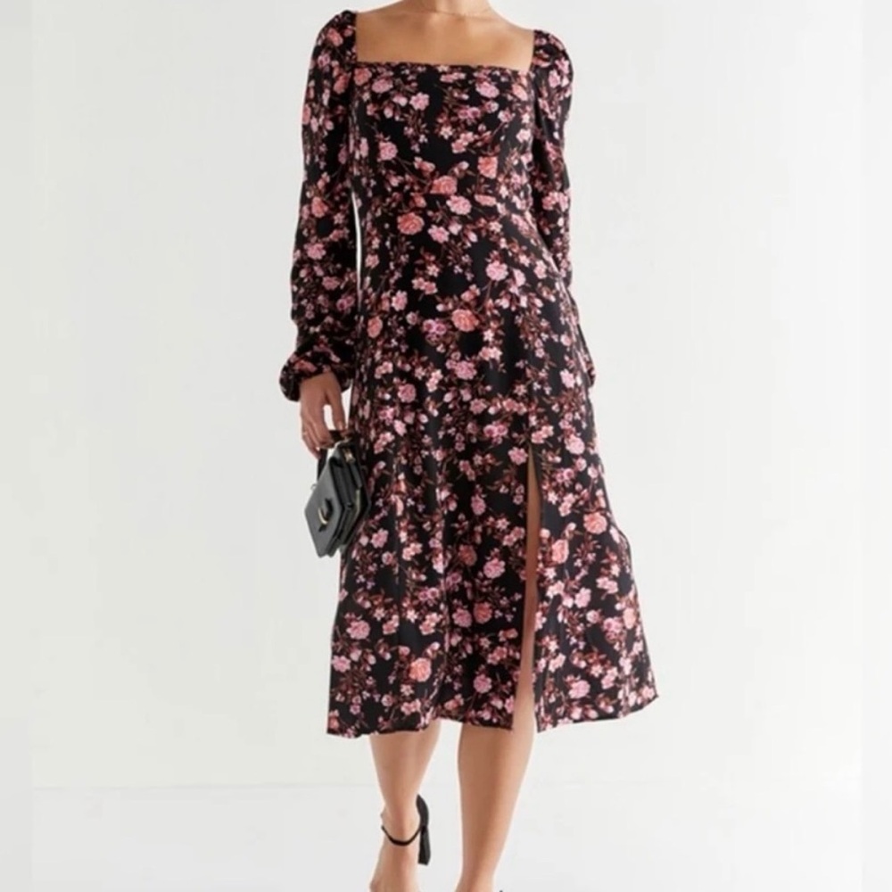 Miami Black and Pink Floral Long Sleeve Dress